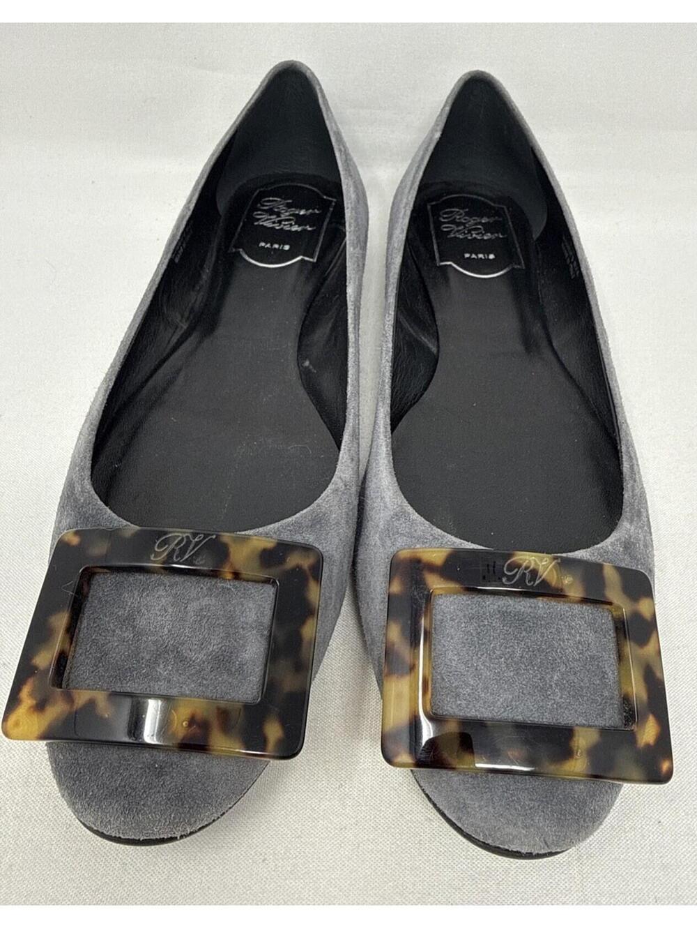 Roger Vivier Gommette Tortoiseshell-Buckle Suede Flat size 38 ~ women’s 8